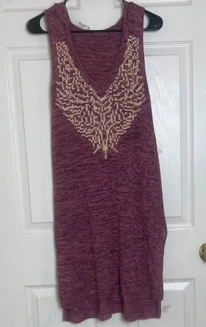 Free people Sleeveless Maroon Tunic with Beige Pattern thumbnail 1