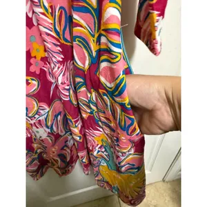 Simply Southern Tropical Parrot Dress Small Pink Palm Leaf Sharkbite Pockets NWT thumbnail 8