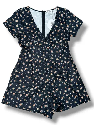 Princess Polly Floral Button Front V Neck Romper Black Size 4 Cottage Playsuit thumbnail 13