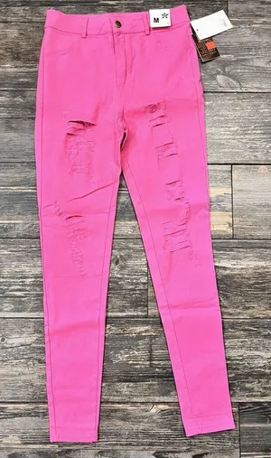 Holic Jeans Pink Distressed Skinny Size M Stretchy‎ NWT thumbnail 1