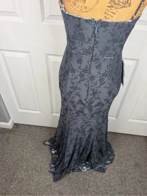 Azazie Atelier Sz 4 Blue Floral Satin Cowl Neck Mermaid Formal Gown NWT thumbnail 8
