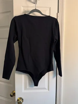 Abercrombie Soft A&F Collection Sweetheart Neck Long Sleeve Bodysuit Black Large thumbnail 4