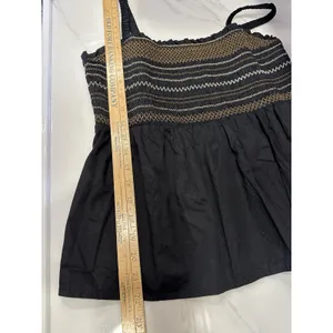 Old Navy Smocked Babydoll Tank Top Large Black/Brown Cotton Boho Festival NEW thumbnail 7