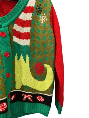 Elf Body Ugly Christmas Cardigan Sweater Women's Size XL Knit Holiday Peppermint thumbnail 5