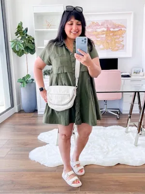 Free People Ronnie Cotton Poplin Mini Shirtdress in Garden Snake Green M thumbnail 5