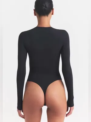 Skims Fits Everybody Long-Sleeve Crewneck Bodysuit Onyx Black Size XL NWT thumbnail 2