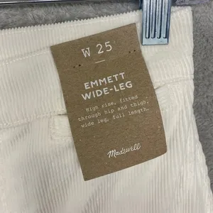 Madewell Emmett Wide Leg Corduroy‎ Pants Winter White Women's Size 25 thumbnail 9