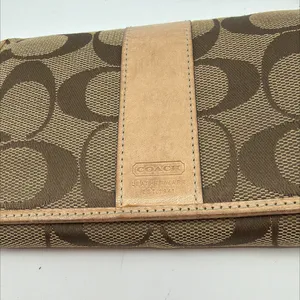 Coach Signature C Flap Brown Tan Coated Canvas Leather Wallet thumbnail 2