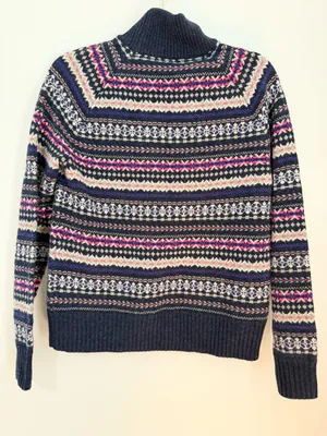 J crew turtleneck navy fair isles size small 100% wool winter pullover thumbnail 5