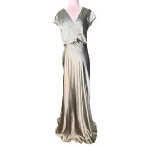 Billy J Selma Sage Green Satin Maxi Dress‎ Bridesmaid Wedding Guest Formal Gown thumbnail 2