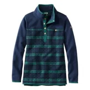 L.L. Bean quilted Mock‎ neck pullover sweatshirt blue green women's small petite thumbnail 2