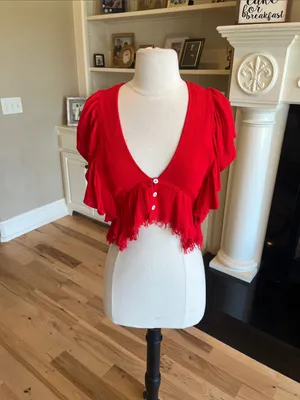 Skylar * Madison Red Ruffled V-Neck Crop Top thumbnail 2