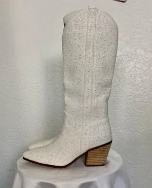 Bieoshli NWT Coquette Ivory Cream White Beaded Pearl Cowboy Cowgirl Boots US 6 thumbnail 8
