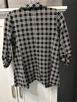 Altar'd State Black & White Plaid Blazer Single Button Ruched Sleeves XS USA EUC thumbnail 3