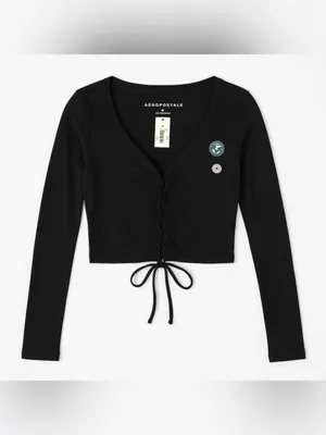 NWT Aeropostale Black Tie Up Long Sleeve | Size: M thumbnail 2