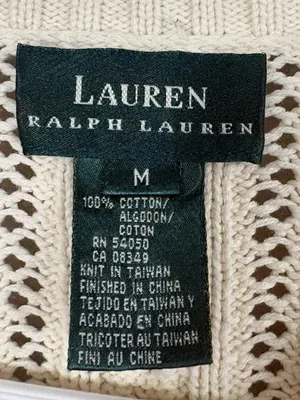 Lauren Ralph Lauren Cable Knit V-Neck Vintage Cotton Sweater Medium Winter Cozy thumbnail 2
