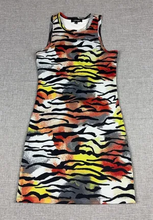 Ed Hardy Tank Dress Womens XS Multicolor Tiger Print Scoop Neck Bodycon Mini thumbnail 1