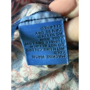 J. McLaughlin Floral Peasant Blouse Medium Blue Pink Balloon Sleeve Notch Neck thumbnail 6