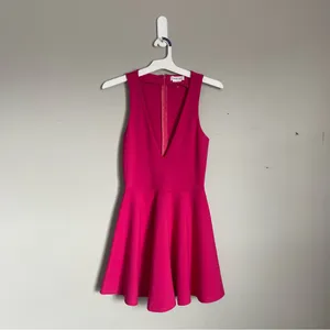 LOVERS + FRIENDS | Fuchsia Pink Mi Amor Deep V Neck Flare Mini Dress Sz XS thumbnail 2