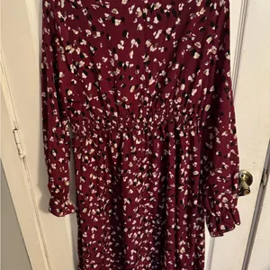 Floral Burgundy Long Sleeve Dress thumbnail 2