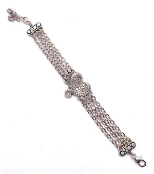 Rare POP Heart Crystal Multi Strand Chain Charm Bracelet Silver Tone Rhinestone thumbnail 3