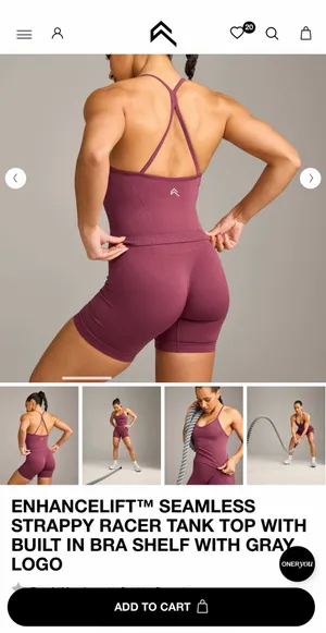Enhancelift™ Seamless Strappy Racer Tank Top With Built In Bra Shelf With Gray Logo thumbnail 2
