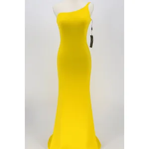 NWT La Femme 28176 One Shoulder Jersey Gown in‎ Yellow Sz 6 $228 thumbnail 5