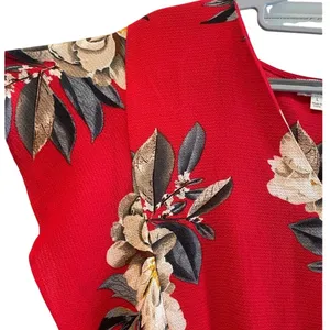 Umgee Floral Romper Red Ruffle Sleeve Surplice Boho Summer‎ Womens Large thumbnail 3