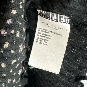American Eagle Floral Black Ribbed Crop Top 90s grunge Soft girl Y2K Indie Sz S thumbnail 4