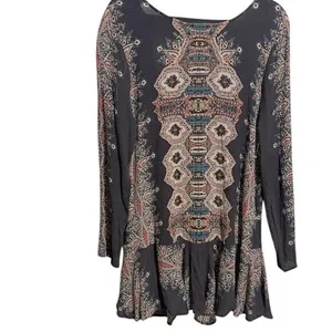 Free People Boho Paisley Medallion Open Back Mini Dress‎ Black Multi Medium thumbnail 3