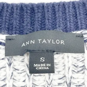 Ann Taylor Womens S Chunky V-Neck Sweater Color Block Stripes Blue‎ White thumbnail 5