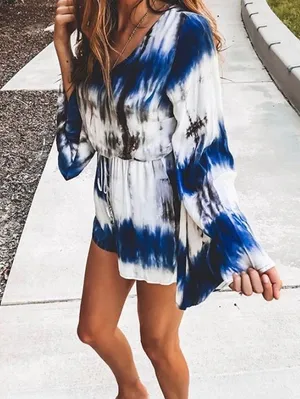 Pink Lily Boutique blue tie dye romper thumbnail 1