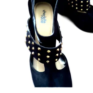 Charlotte Russe Stylish Black Suede Chunky Wedge Sandals With Gold Studds thumbnail 3