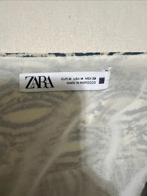 Zara Teal and Cream Printed V‑Neck Blouse thumbnail 2