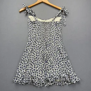 Reformation Christine Dress Navy Floral Tie Strap Mini Dress Size 6 USA Made thumbnail 10