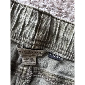 American Eagle Stretch Olive Green Drawstring Denim Shorts Women Size 12 Frayed thumbnail 3