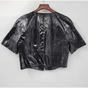 Walter Baker Shirt Womens 8 Black Faux Leather Buttons Asymmetrical Cropped thumbnail 3