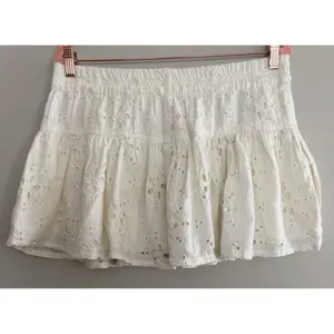 Free People Roselle Eyelet Mini Skirt Ivory‎ Button Front Drawstring Women's Med thumbnail 2