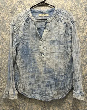 Free People Anguilla Washed Pullover Blue Top Size XS thumbnail 1