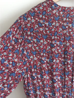 Lucky Brand Floral Mini Dress Burgundy Blue Boho Long Sleeve Size M thumbnail 8