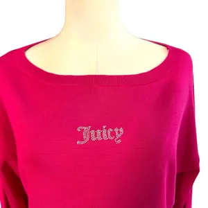 Juicy Couture Free Love NWT Crop Sweater Hot Pink Rhinestone Long Sleeve Barbie thumbnail 2