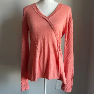 Rosie Neira Anthropologie Wool Blend Peach Longsleeve Ballet Core Wrap Top M thumbnail 3