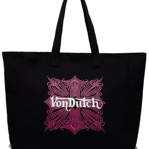Von Dutch Tote Bag Womens Large Black Pink Cross Logo Y2K Shoulder Shopper thumbnail 1