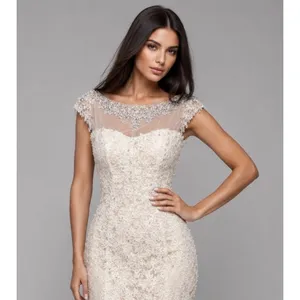 Sherri Hill 51114 Ivory‎ Lace Mermaid Gown – Beaded Cap Sleeve Formal Dress Sz 4 thumbnail 2