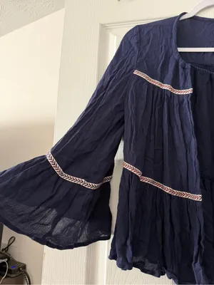 Aerie NWT Navy Boho Bell Sleeve Tassel Top Medium thumbnail 2