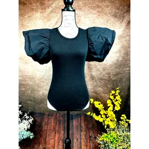 Zara Puff Sleeve Ribbed Bodysuit - Black - size S thumbnail 7