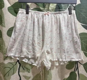 Pink Rose Cream Floral Ruffle Sleep Shorts with Pink Bow thumbnail 1