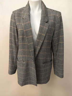 Old Navy Houndstooth One Button Jacket in Black, Beige & Brown thumbnail 1