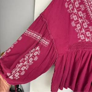 American Eagle Embroidered Boho Top Sz XL Pink Balloon Sleeves thumbnail 9