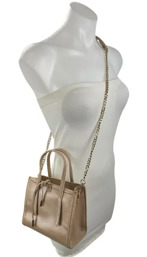 Zara Mini City Beige Faux Leather Vegan Chain Crossbody Bowling Satchel Bag thumbnail 1